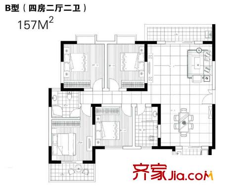 水映青山戶型圖4室2廳          戶型圖 4室2廳2衛(wèi)1廚