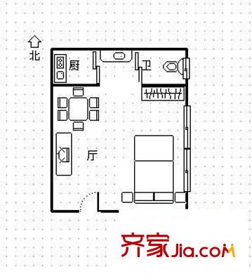 景江東方戶型圖1室1廳1衛(wèi)1廚  戶型圖 1室1廳1衛(wèi)1廚
