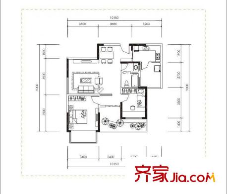童話里二期戶型圖3B-2戶型 2室2廳1衛(wèi)