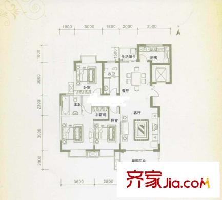 同升湖山莊戶型圖3室2廳2衛(wèi)1廚  戶型圖 3室2廳2衛(wèi)1廚