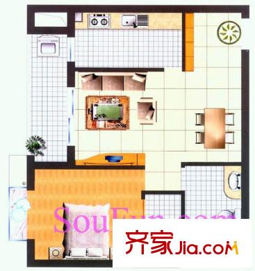都市先鋒戶型圖1室2廳1衛(wèi)1廚