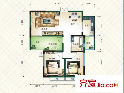 格瀾郡C2戶型 2室2廳1衛(wèi)