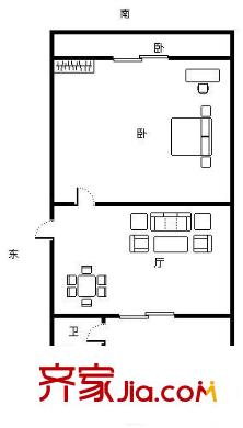 赤崗小區(qū)戶型圖1室1廳1衛(wèi)1廚  戶型圖 1室1廳1衛(wèi)1廚