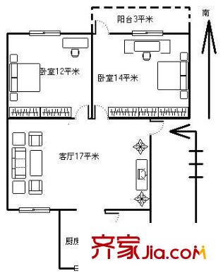 赤崗小區(qū)戶型圖2室1廳1衛(wèi)1廚 戶型圖 2室1廳1衛(wèi)1廚
