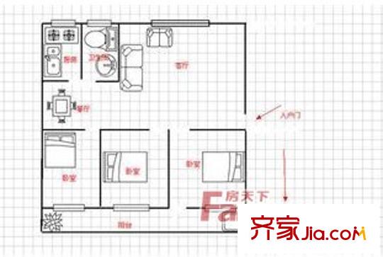 龍吉灣戶型圖3室2廳 戶型圖 3室2廳1衛(wèi)1廚