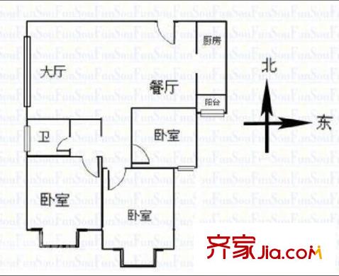中天廣場(chǎng)國際公寓戶型圖3室2廳 戶型圖 3室2廳1衛(wèi)1廚