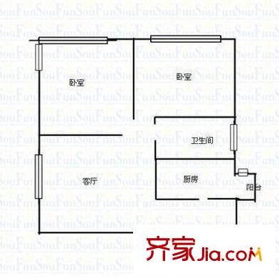 中天廣場(chǎng)國際公寓戶型圖2室1廳 戶型圖 2室1廳1衛(wèi)1廚