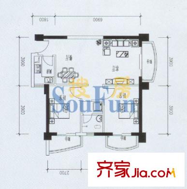 芙蓉公館戶型圖A戶型 2室2廳1衛(wèi)1廚