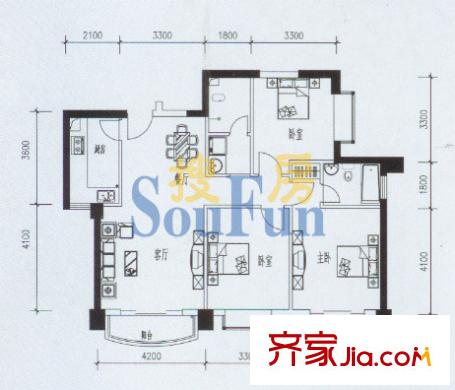 芙蓉公館戶型圖G戶型 3室2廳2衛(wèi)1廚