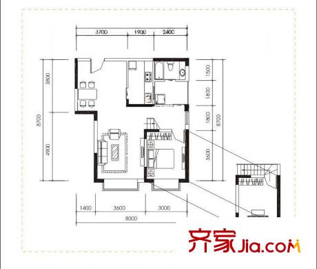 童話里二期戶型圖2A-4戶型 2室2廳1衛(wèi)