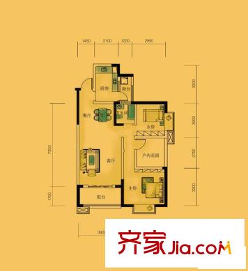 童話里二期戶型圖1B4戶型 2室2廳2衛(wèi)1廚
