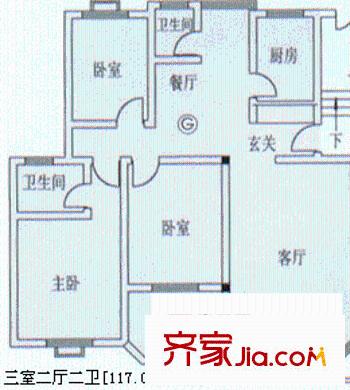 同升湖山莊戶型圖3室2廳2衛(wèi)1廚  戶型圖 3室2廳2衛(wèi)1廚