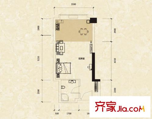 藍(lán)灣國際廣場一期B3戶型 1室1廳1衛(wèi)1廚