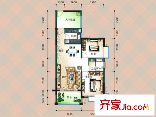 格瀾郡e2戶型 2室2廳1衛(wèi)1廚