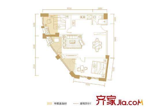 博雅例外1棟C戶型圖 2室2廳1衛(wèi)1廚