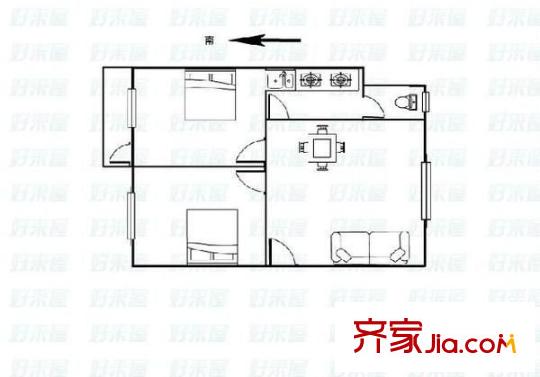 鐵道學(xué)院教師宿舍戶型圖2室1廳 戶型圖 2室1廳1衛(wèi)1廚
