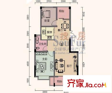 冠豪星城雅郡7棟E二室二廳一衛(wèi) 2室2廳1衛(wèi)1廚