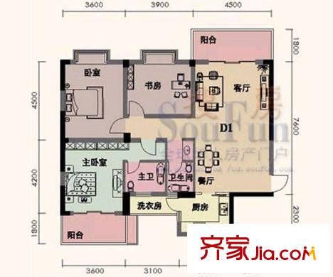 冠豪星城雅郡1棟D1三室二廳二衛(wèi)（售完） 3室2廳2衛(wèi)1廚