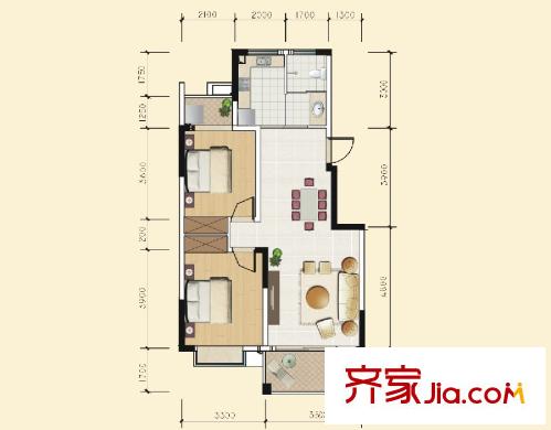 冠豪星城雅郡三期A戶型 2室2廳1衛(wèi)