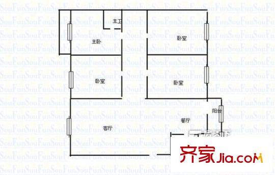 左家塘武警宿舍戶型圖4室2廳 戶型圖 4室2廳2衛(wèi)1廚