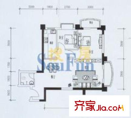 芙蓉公館戶型圖H戶型 2室2廳1衛(wèi)1廚