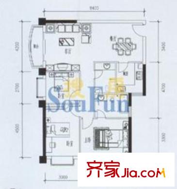 芙蓉公館戶型圖E戶型 3室2廳2衛(wèi)1廚