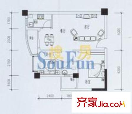 芙蓉公館戶型圖D戶型 2室2廳1衛(wèi)1廚