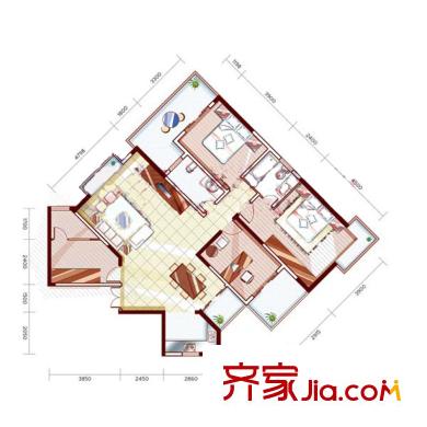 三重星都心戶型圖5棟C單元H戶型 4室2廳2衛(wèi)