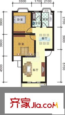 華麗家族戶型圖兩室兩廳一廚一衛(wèi) 2室2廳1衛(wèi)1廚