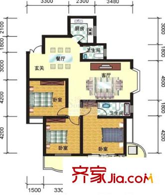 華麗家族戶型圖3室1廳1衛(wèi)1廚  戶型圖 3室1廳1衛(wèi)1廚