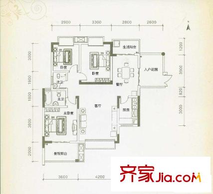 鑫遠A派戶型圖F2戶型 3室2廳2衛(wèi)