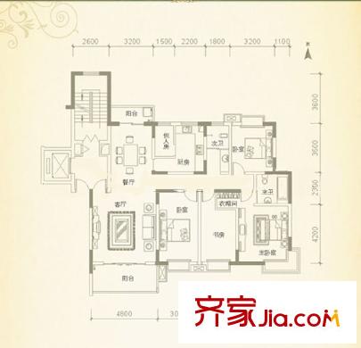 鑫遠A派戶型圖3棟四房戶型 4室2廳2衛(wèi)