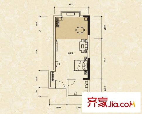 藍(lán)灣國際廣場一期B4戶型 1室1廳1衛(wèi)1廚