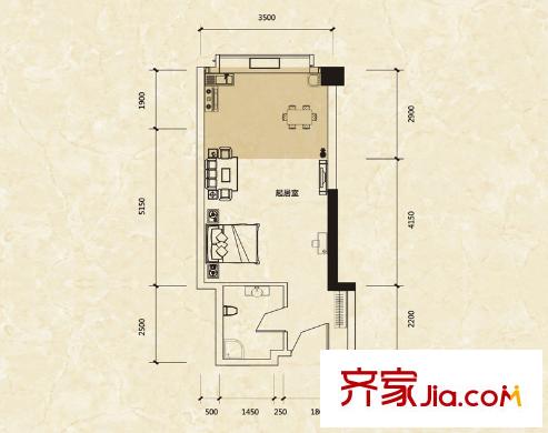 藍(lán)灣國際廣場一期C3戶型 1室1廳1衛(wèi)