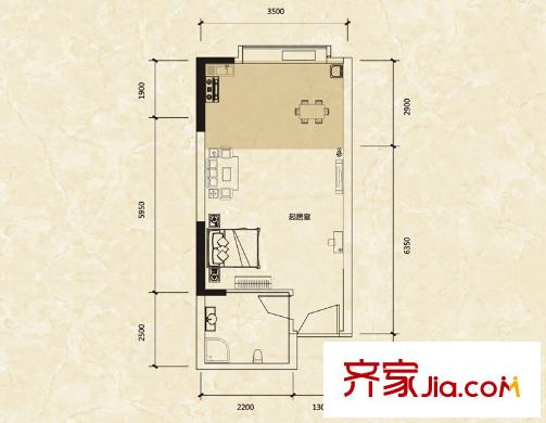 藍(lán)灣國際廣場一期B1戶型 1室1廳1衛(wèi)1廚