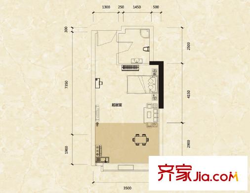 藍(lán)灣國際廣場一期B2戶型 1室1廳1衛(wèi)1廚