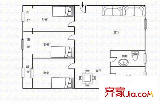 鑫湘佳園戶型圖3室2廳2衛(wèi)1廚  戶型圖 3室2廳2衛(wèi)1廚