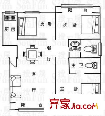 泰禹彩云之翼戶型圖3室2廳 戶型圖 3室2廳2衛(wèi)1廚