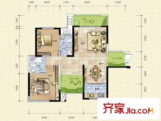 江河東瀾灣D3戶型 3室2廳2衛(wèi)1廚