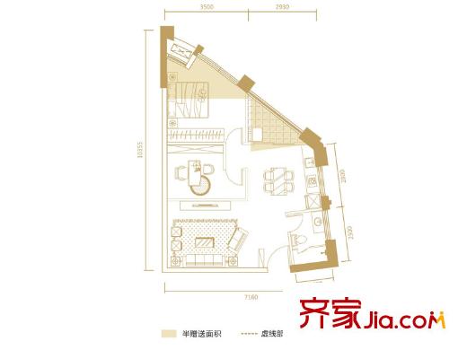 博雅例外1棟D戶型圖 1室2廳1衛(wèi)1廚