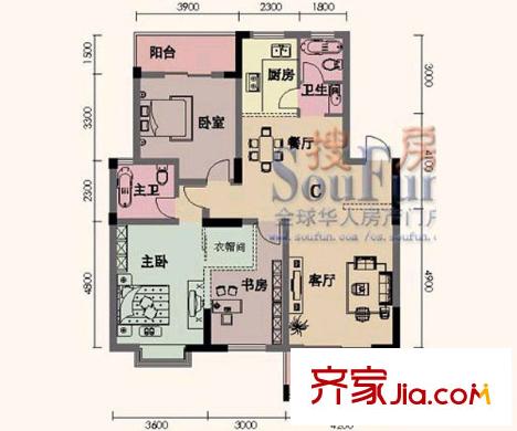 冠豪星城雅郡1、6、7棟C戶型 3室2廳2衛(wèi)1廚