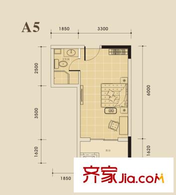 東塘瑞府A5戶型  1室1廳1衛(wèi)