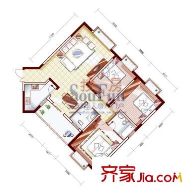 三重星都心戶型圖5棟B單元C戶（售完） 3室2廳2衛(wèi)