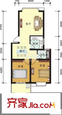 華麗家族戶型圖兩室兩廳一廚一衛(wèi) 2室2廳1衛(wèi)1廚