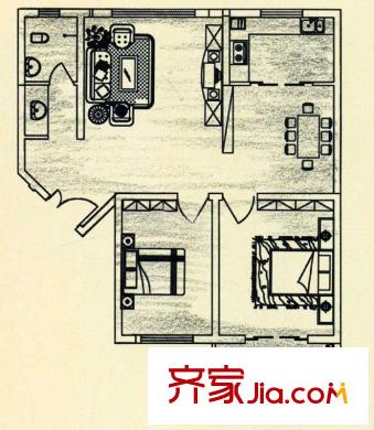 香樟雅郡戶型圖一期戶型圖 2室2廳1衛(wèi)