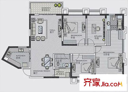 萬象新天戶型圖3A四房二室二衛(wèi)戶型圖 150.33平方米 