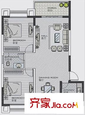 萬象新天戶型圖4K二房二廳一衛(wèi)戶型圖 98.94平方米 
