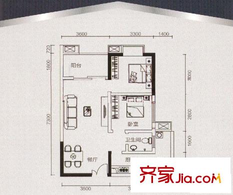 鑫遠A派戶型圖B2戶型 2室2廳1衛(wèi)