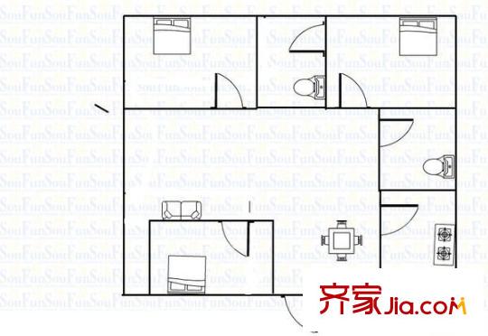 泉塘小區(qū)戶型圖3室2廳2衛(wèi)1廚 戶型圖 3室2廳2衛(wèi)1廚