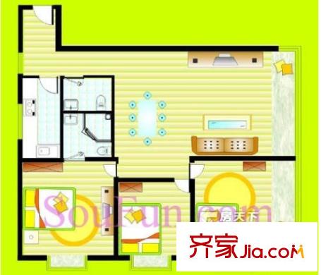 幾米空間戶型圖三室兩廳一廚一衛(wèi) 3室2廳1衛(wèi)1廚